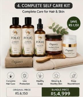 Organix Complete Hair & Skin Care Bundle | Shampoo, Conditioner, Hair Oil, Red Berry Scrub, Face Cream & Loofah Set