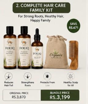 Organix Complete Hair Care Family Kit | Shampoo, Conditioner, Hair Growth Oil, Wooden Comb & Storage Pouch